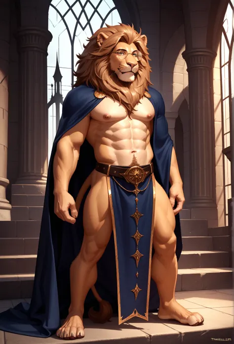 Cornelius has become the new dark lord of time of castlevania. Cornelius as the dark beast sit front of gate, dark tower, bat, steam, score_9, score_8_up, score_7_up, (Cornelius, Male, furry, Lion anthro, Medium muscular lion, brown, light brown lion, feli...