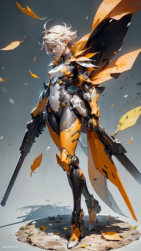 (table top,very well detailed, Heavy mechanism , Hard Surface),(concept art:1.1),(armored core style:0.8), a woman wearing ninja robot armor is standing,(orange and yellow body:1.1),(long legs:1.1),(Equipped with a gun:1.1),(in more detail:1.3),(detailed f...