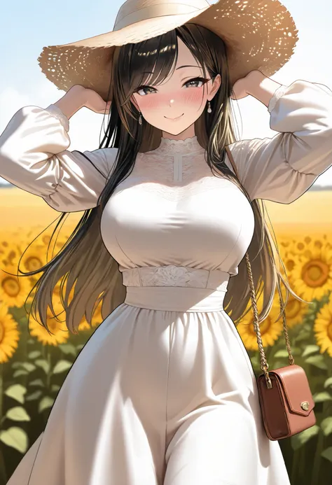 (best quality, masterpiece, ultra detailed, high resolution), Beautiful 8K CG artwork, Enriched photography, anatomically accurate body, depth of field,  1girl, elegant yet sexy girl, (long hair, black straight hair, swept bangs), 
round large breasts, bre...