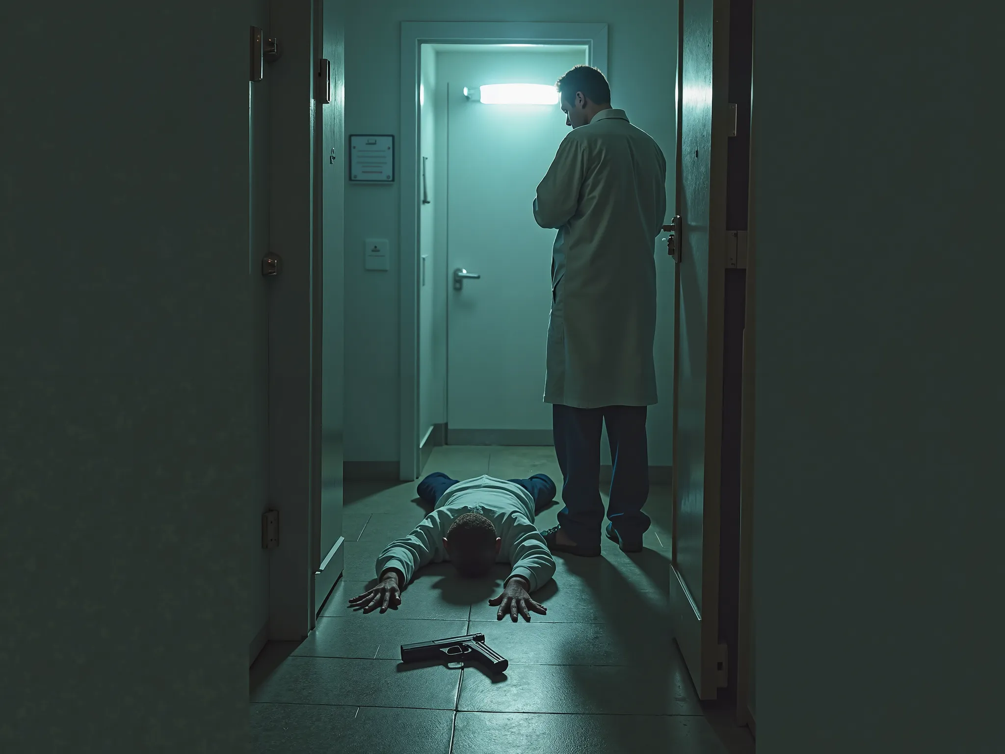 You could create a scene where a dead body is seen in a room, on the floor with a gun , that makes you believe that you have committed suicide , but that you have actually been murdered by your neighbor , And that a medical examiner , a detective and a pol...