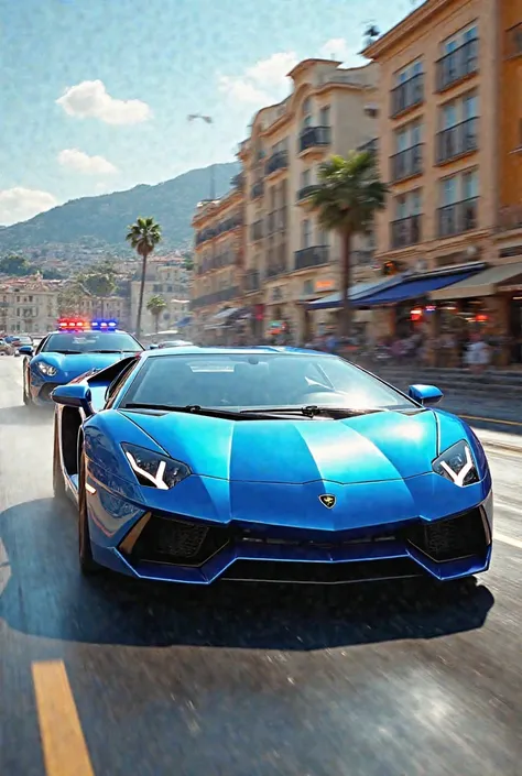 Video of blue Lamborghini speeding in monaco city coppers ships and all looking towards you 