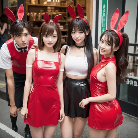 red rubber bunny girl、 popup、Three people