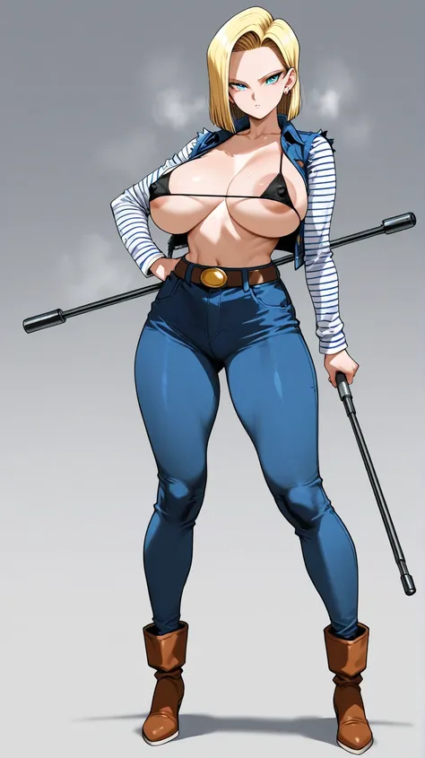 Android18, super micro bikini ,Glare,Big areolas stick out、 erect nipples、 full body view