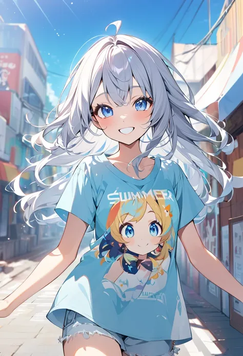 laura skin anime character original t-shirt - summer new hot new release t-shirts, 1girl, blue eyes, smile