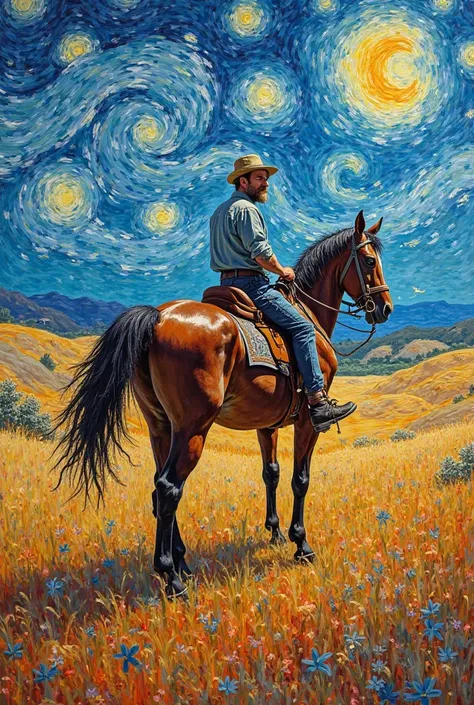 Vangogh riding a horse 