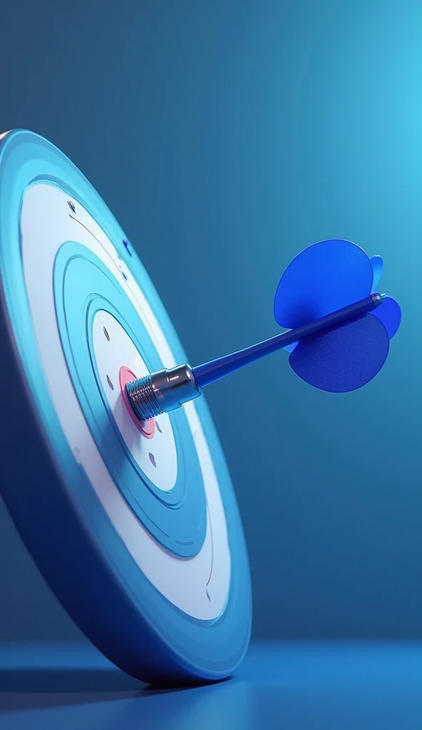 A 3D-rendered illustration of a blue dart striking the bullseye of a circular target. The target features alternating blue and white concentric rings, floating in a dynamic perspective. The background is a smooth gradient of deep blue, creating a sense of ...