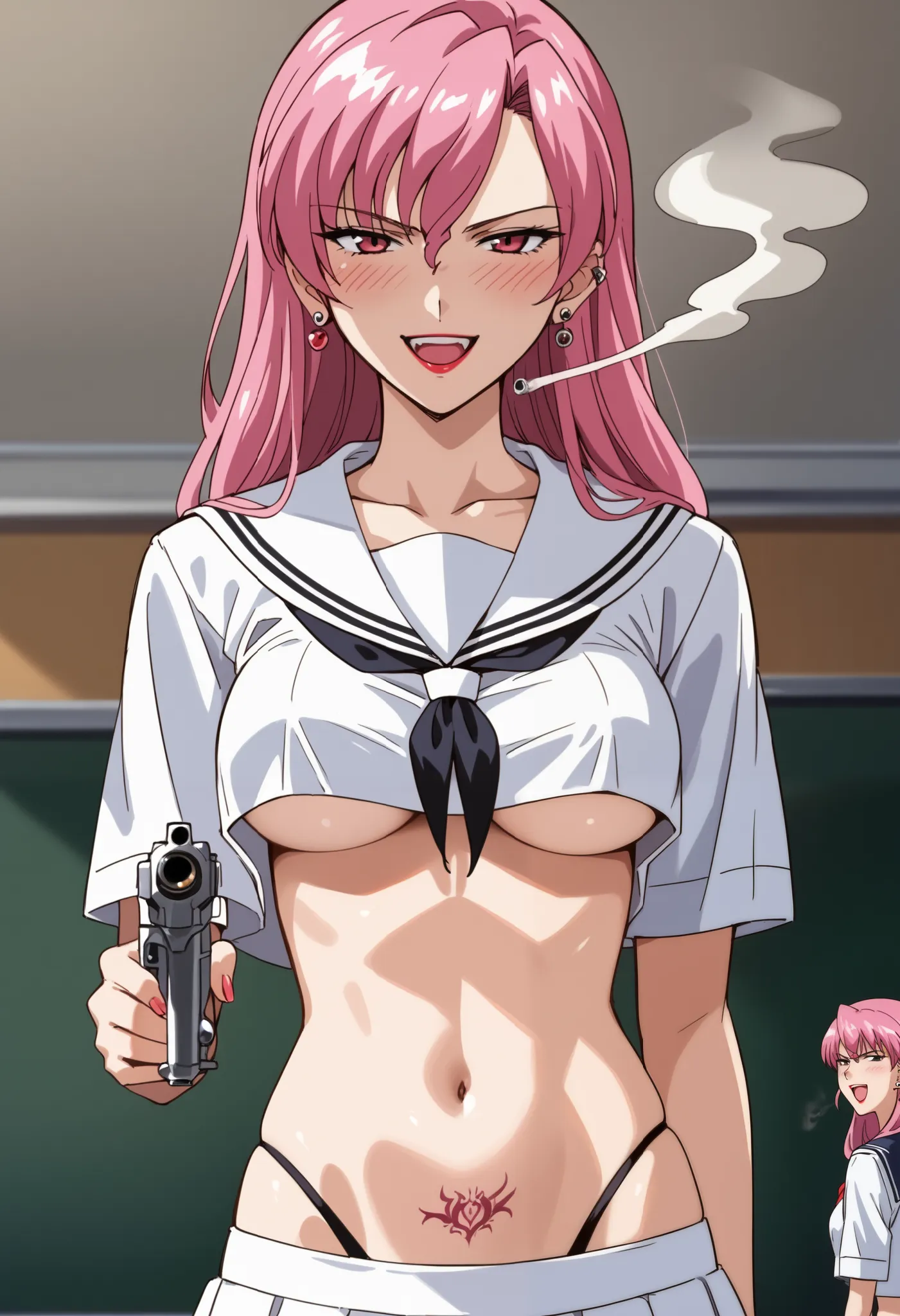 score_9, score_8_up, score_7_up, score_6_up, score_5_up, score_4_up, masterpiece, best quality, BREAK,
1girl,  neenah, pink hair female, long hair, , ear piercing, long hair, blush, lipstick,Hot girl, baddie, smoking, sensual, attractive, masterpiece, best...