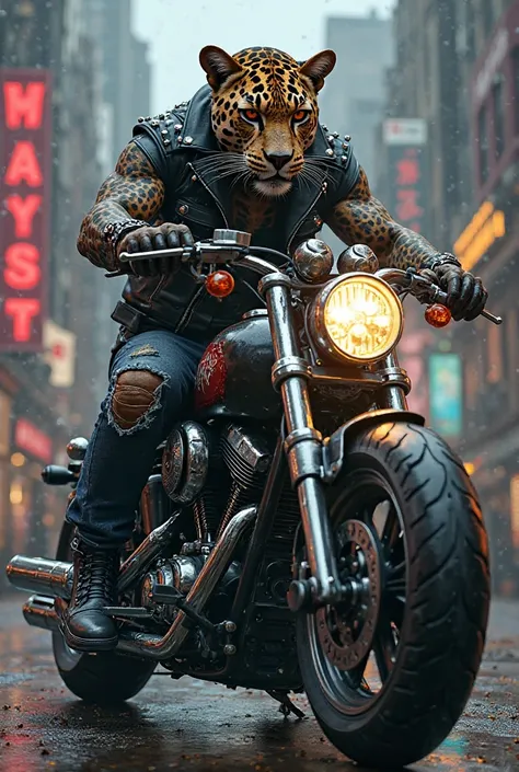 Jaguar metalhead on a motorcycle 