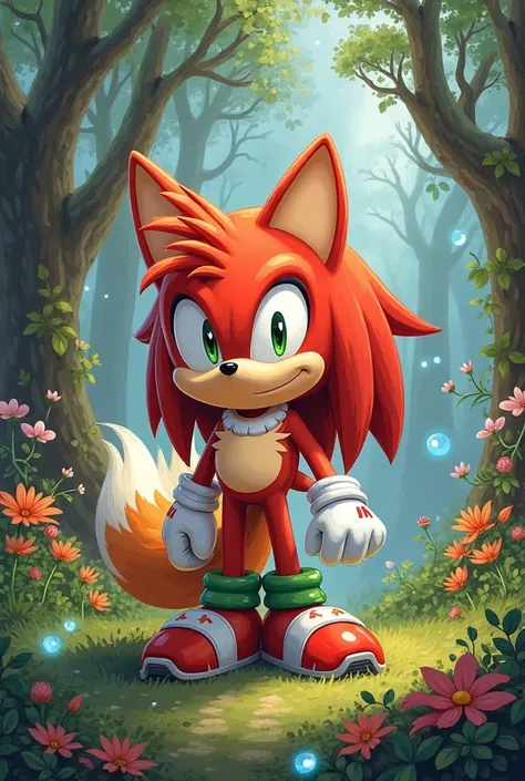  Generate a drawing , What Knuncles' son Echidna and Tails would look like ( characters of Sonic )  please