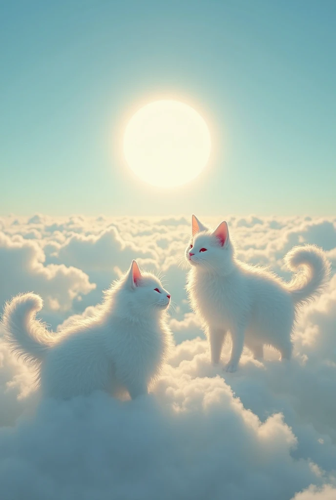 Cat-shaped clouds floating in a clear sky、((realistic:1.3))、Beautiful Sun 