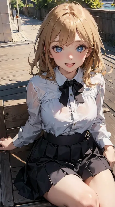 masterpiece,best quality,there is a pretty anime girl,,skirt lift, 1girl,open mouth,arona (blue archive),smiling,(detailed eyes) ,from front,sitting,hold knees,(HD eyes:1.2),(masterpiece),(best quality),(character detailed),(HDR),16k,(beautiful eyes, detai...