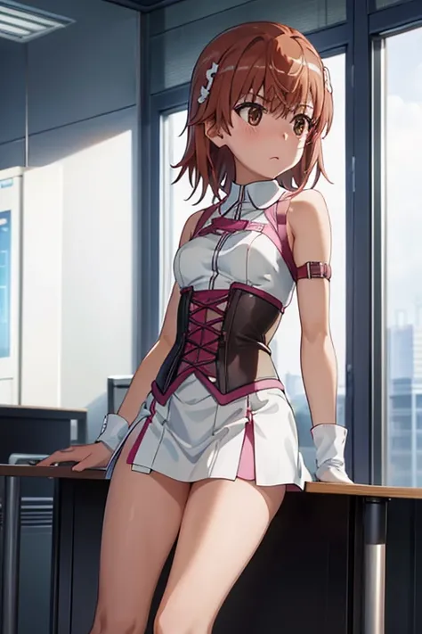 Mikoto misaka.、A Certain Scientific Railgun、girl、Small breasts、whole body,blush,bondage corset、best quality,