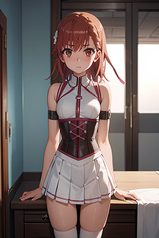 Mikoto misaka.、A Certain Scientific Railgun、girl、Small breasts、whole body,blush,bondage corset、best quality,