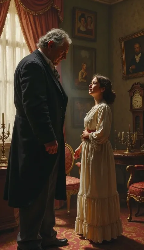 Father arguing with his daughter in the nineteenth century 