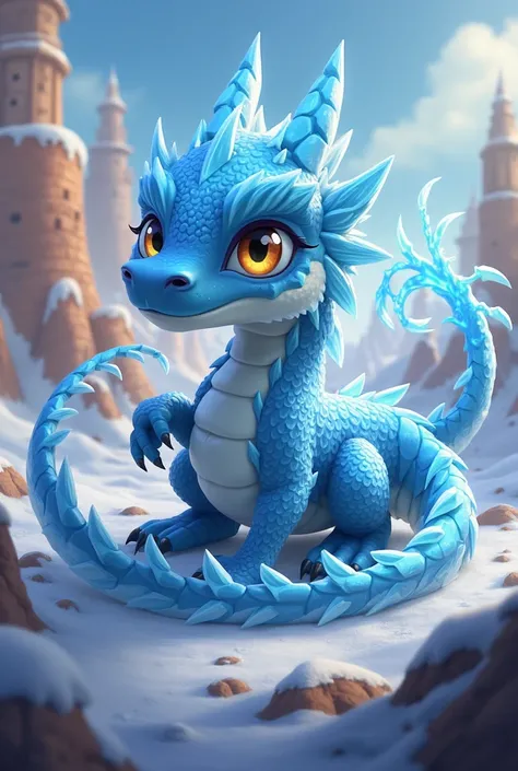 Make a troop for clash of clans- dragon, ice type, animated, in action, has tail, should look good