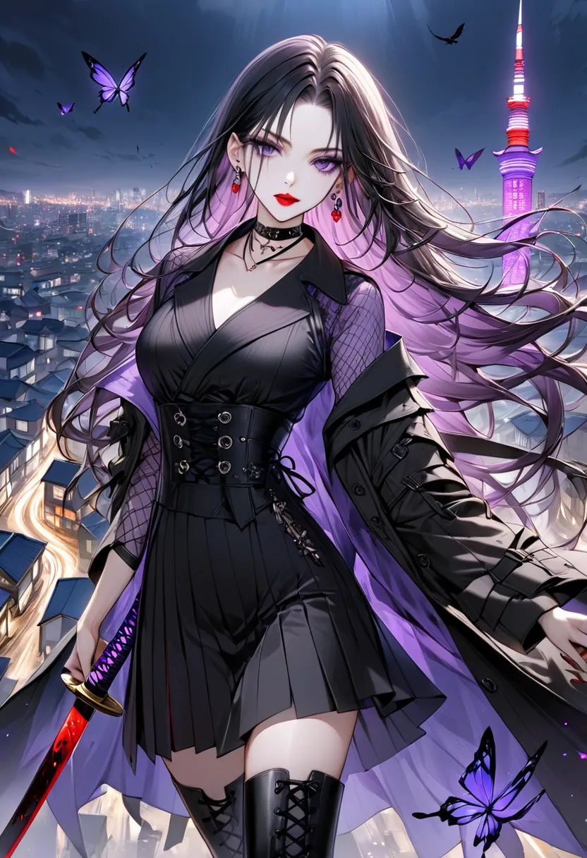 Mibu Shiri

Black long hair straight hair with purple mesh。Pity Purple Eyes 。 white skin。 red lips。 Smooth nose muscles 。Sharp impression。An enchanting beauty with a slender figure 。 Owner with a Mysterious and Unconventional Atmosphere 。purple butterfly k...