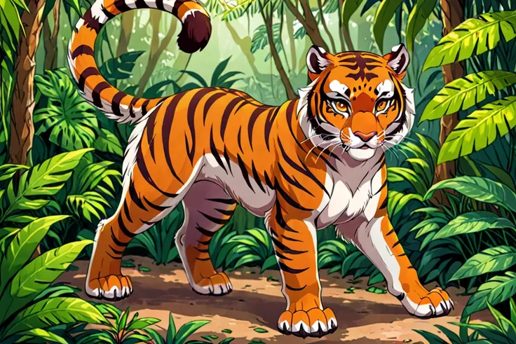 Quadrupedal animal Tigress in the jungle 