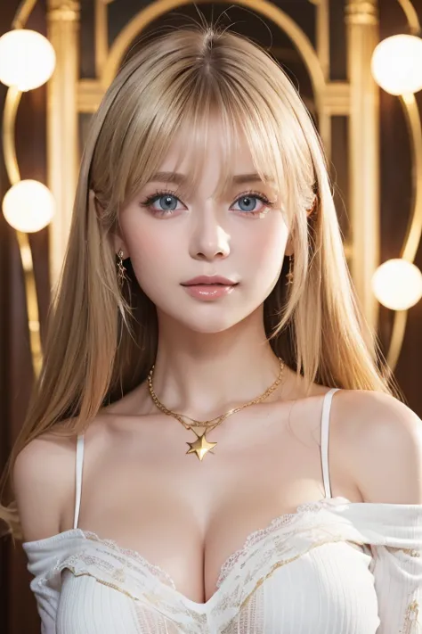 ( masterpiece, TOP QUALITY,nsfw1.9), ((Full body view of 1 girl 1.9, (mature woman,Scandinavian beauty, Chest Valley,) ,Crunchy Straight Hair ,long blond hair), (Star-shaped eyes,  +_+, pupils are symbolic, Sparkling Eyes), (open mouth)), (watch viewers,  ...