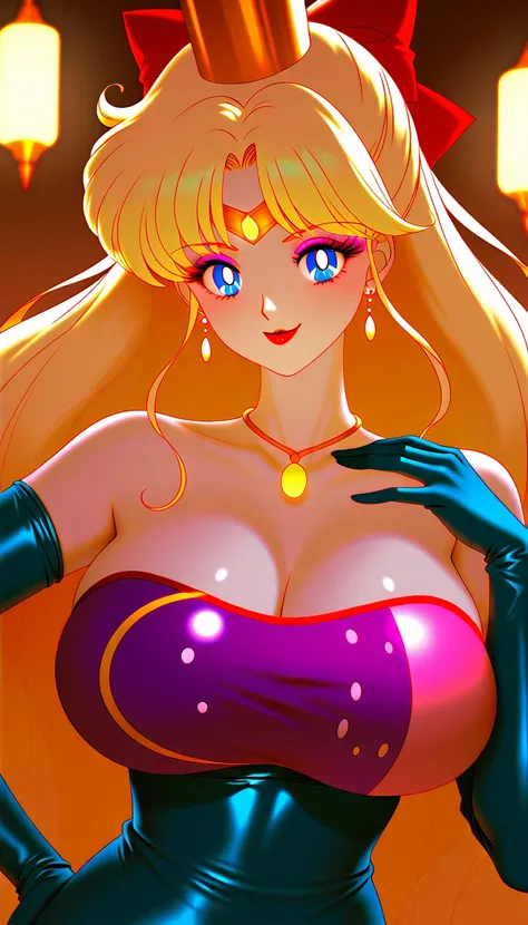 score_9,score_8_up ,score_7_up , very beautiful girl,    Masterpiece,    Hi-Res,    shiny clothes,   cute,1 girl, Atsugessho:5.0,(Minako Aino\(Sailor Moon\)):4.5,   Heavy makeup,    long hair, (   Gold hair:1.1),  (   white skin:1.3), , Red gem on forehead...