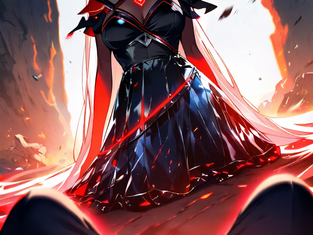 AA cup breasts, absurdly long hair, dark elf female pov, solo focus, red glowing eyes, damaged multi colored dress, transparent dress,