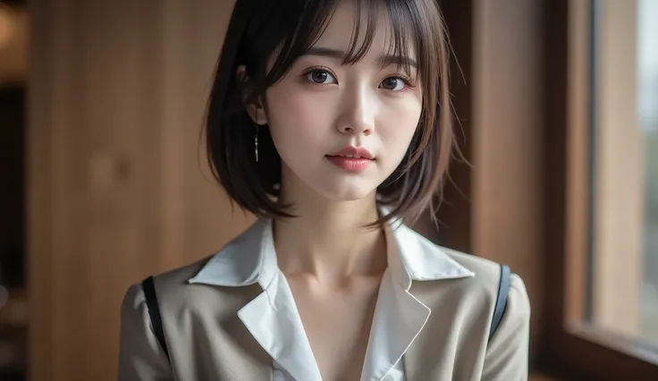 8k,Ultra High Definition , TOP QUALITY, masterpiece,rule of thirds,golden ratio,surreal, photos, one woman,( girls on the left:1.3),cute,cute顔, Beautiful Eyes in Every Detail , 細かくexhaustive,mature woman, princess,cowboy shot,smile, black hair, long bob...
