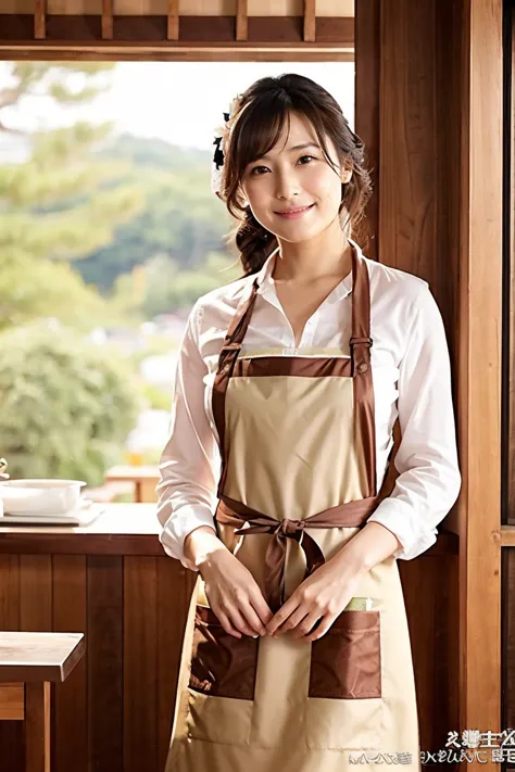 { small tits:1.2｝、{Zuo々Nozomi:1.5}、Japanese actress、Age 35、naked、apron、