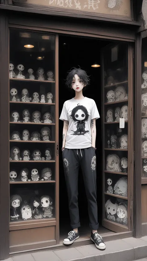 Tim Burton Style、 printed t-shirt 、 Show Window 、full body、