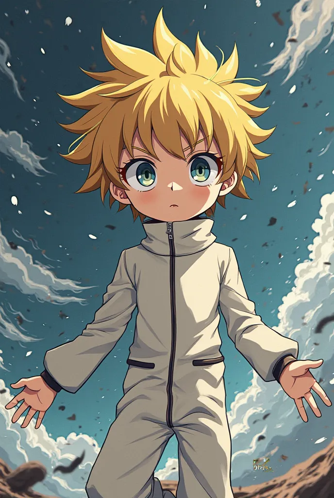 A Mamodo from the Destruction category, specialized in wind, with an anime-inspired design. He looks like a ager from approximately 13 to , with a determined look and more intense expressions.  Her skin is clear, and his big eyes have two straight black li...