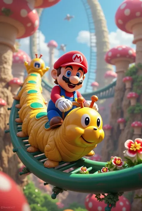 Mario Bro on a caterpillar roller coaster