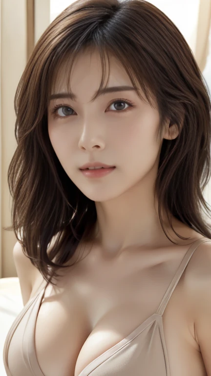 Very detailed,  masterpiece, best quality,  actual , (3.  mature woman ),delicate face, beautiful eyes,非常Emotional表情, Emotional plump lips, (Looking forward), (Elegant wavy medium hair:1.1)Emotional, prominent nose and nostrils,Elegant, Complex maturity, n...