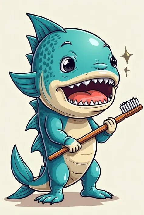 cartoon drawing of a man in a fish costume holding a toothbrush, an illustration of inspired by Abidin Dino, shutterstock, sumatraism, fish man, wielding a fish sword, as an atlantean, ditigal painting, art student, dital painting, colored illustration, ca...