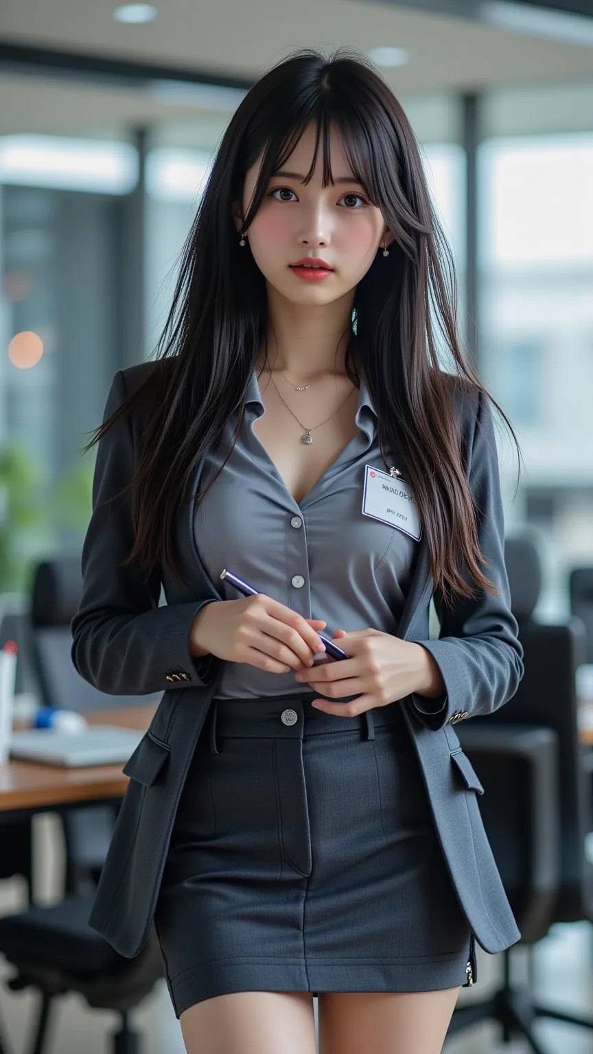   attractive  ,    high quality pictures of mature office ladies.  top quality made of straw ,  Eye and skin details ,  Soft indoor lighting  ,  28 years old ,   Japanese ,   dark eyes, direct line of sight,    long black hair  , Slightly wavy,   moderate ...