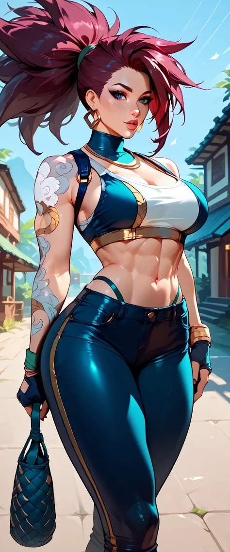 1 girl, Akali, curvy, cropped