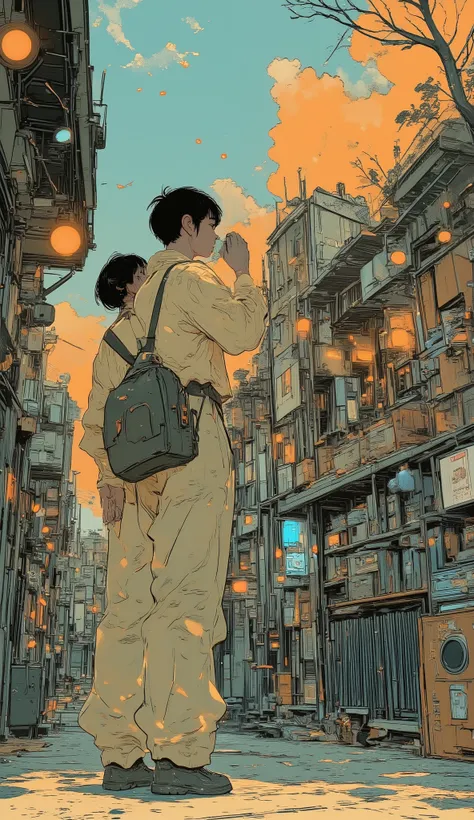 Fisheye 、Cartoon photo of a beautiful woman standing in front of a record store, street casual、long hair、Bob Singer, Adrienne Tomine , cartoon photo of a man standing in front of a record store, Digital rendering inspired by Chris Ware , Cliff Chan , Mu...