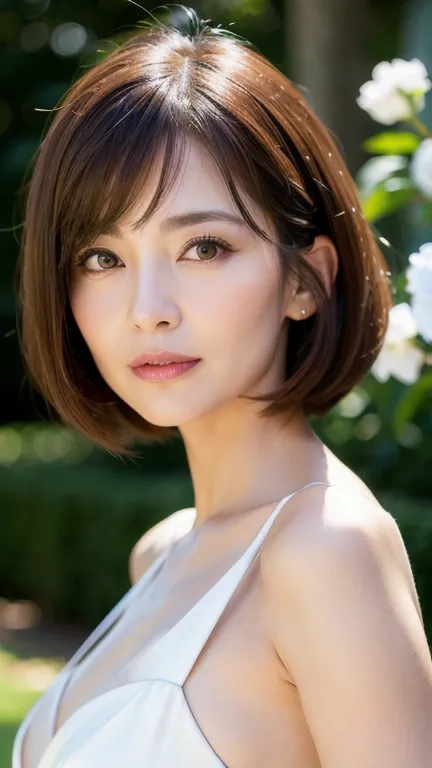 (best quality, masterpiece:1.2), ultra high res, raw photo, photorealistic, full color, Japanese, 1 woman, 65 years old, elegant pretty face, realistic eyes, oval face, small breasts, medium hair, shag haircut, formal dress