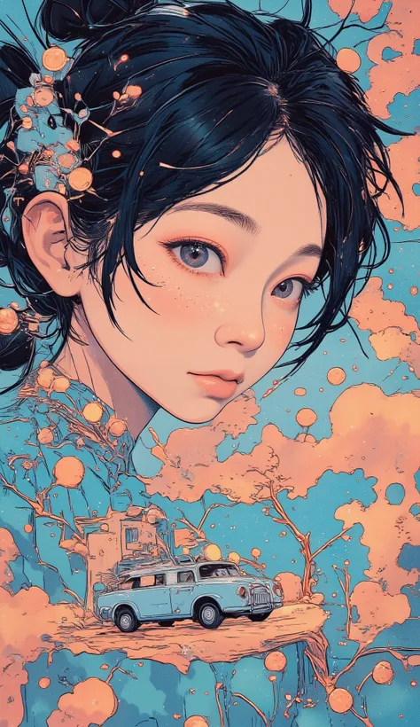 a close up of a magazine cover with a cartoon of a car, Inoue Naohisa  , Pixiv, ukiyo-e,  girl manga, shoujo manga, Automatic branching,  girl, magazine illustration,  anime cover ,  comic cover , japanese magazine covers, Eichiro Oda,  pretty boy, magazin...