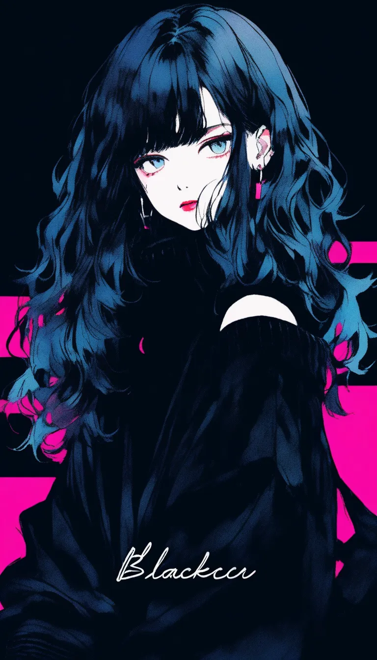 (TOP QUALITY,  sketch:1.2), dark solid color background , Japanese Manga, illustrator ,Japanese Manga,1 girl, Gentle lips, sweater ,custom,background completely black, Neon Hair,texture clipping,Canada,  masterpiece,  style: Retro Classic, 深いblack, art,  s...