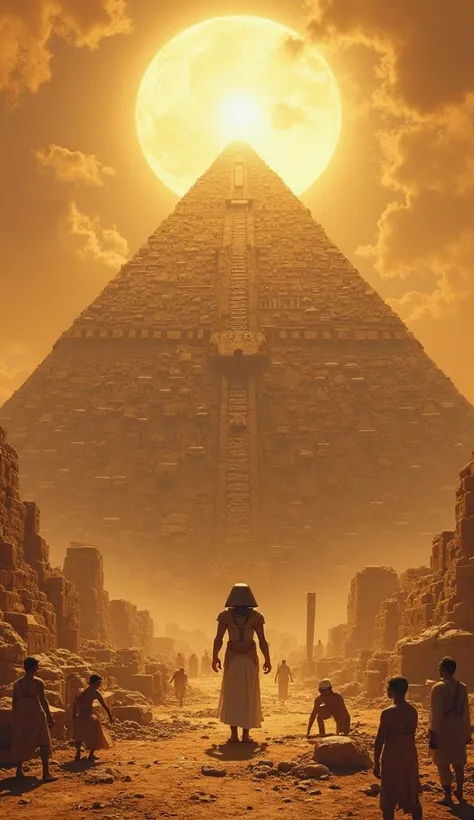 God Ra building a pyramid 