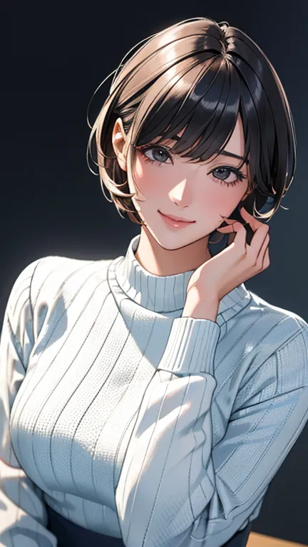 ( masterpiece, TOP QUALITY, RAW photo, realistic:1.2), smile, beautiful girl, cute,  Delicate Girl,  short hair, Depth of Written Boundary, high definition, Super  exhaustive,  exhaustive, 非常に exhaustiveな目と顔, realistic student, sharp concentration, cinemat...