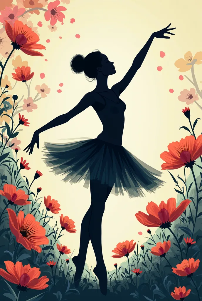 I want a silhouette of a ballerina dancing in a flower 