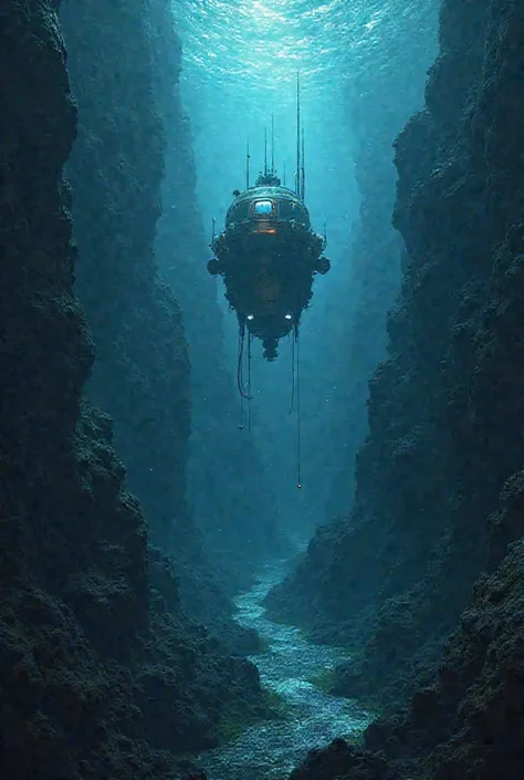 

 Describe the feeling of descending in a submersible through the baptial zone, where sunlight completely fades.
 