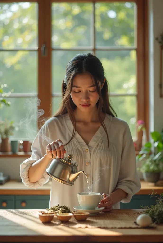 Video of woman making and drinking herbal tea