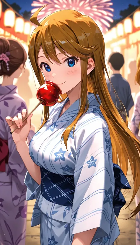 Tokoro Megumi (million live),Yukata,I have a candy apple