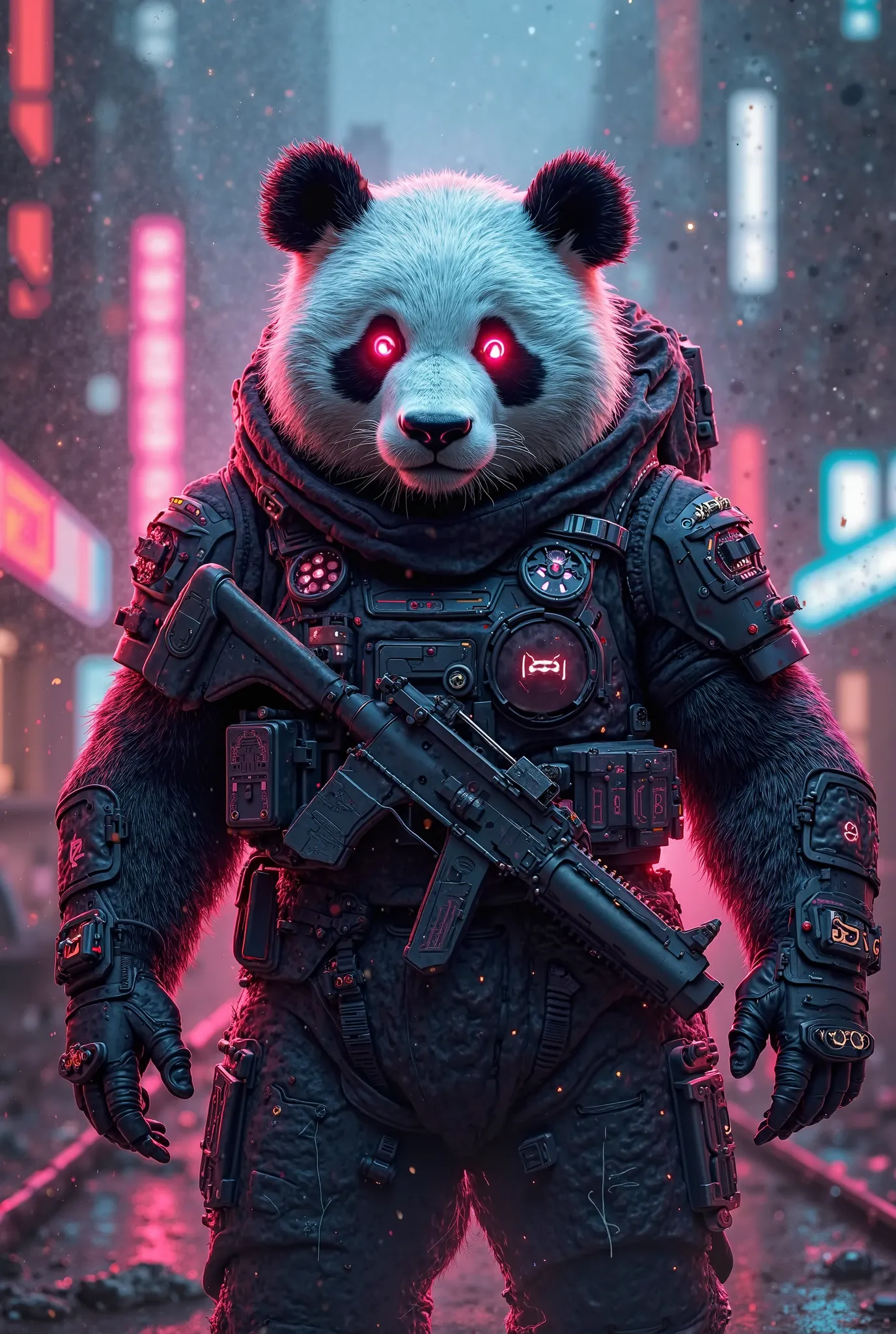 logo, Tactical panda bear, Cyber Punk style