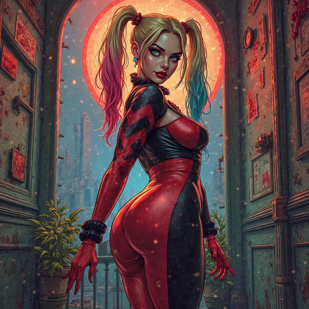 Sexy Harley Quinn showing her ass with comic animation