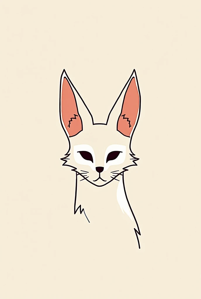 Minimalist art, A kitsune mask. Only Lineart art with solid colors, And a cute art style/anime.