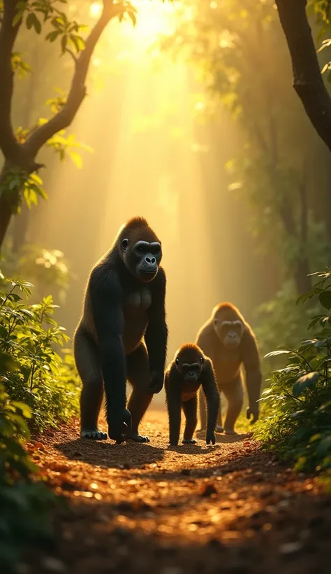 A New Day Begins – As the golden sunlight filters through the jungle, a family of gorillas sets off on their morning walk. The leader, a strong mother, guides her young ones along the forest path.

Curious Steps – The smallest gorilla, Toto, stumbles but q...