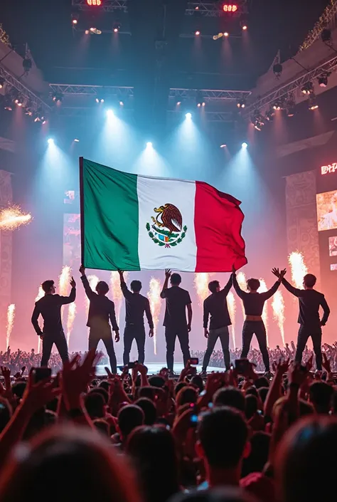 The kpop group called BTS at a concert in Mexico and that the member J Hope is carrying the Mexican flag 