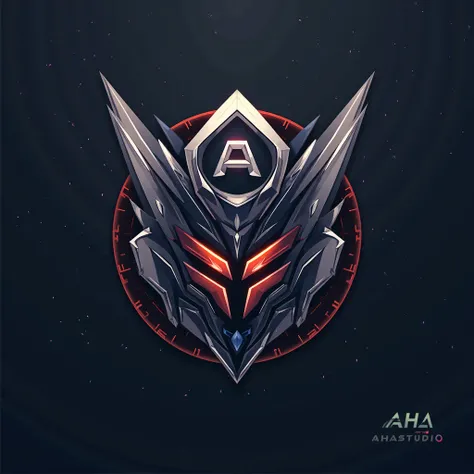 Create a logo for a squad named transformers which consists of developers and testers. The name was inspired of the movie transformers. Include the name "Aha" or "AhaStudio" as part of the logo. Also put the word "Aha" on the forehead