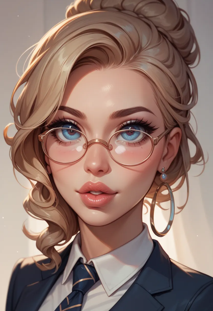 Beauty　big eyes　Thick lips　 round glasses　Sexy Secretary　I was